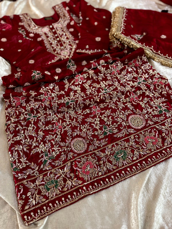 ZARDOZI PLAZO SET IN MAROON | | Karishma Emporium | Elegance in Making Pure Zardozi Women wear
