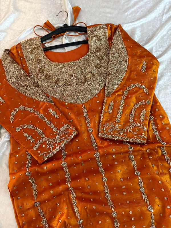 Rust Sharara | | Karishma Emporium | Elegance in Making Pure Zardozi Women wear