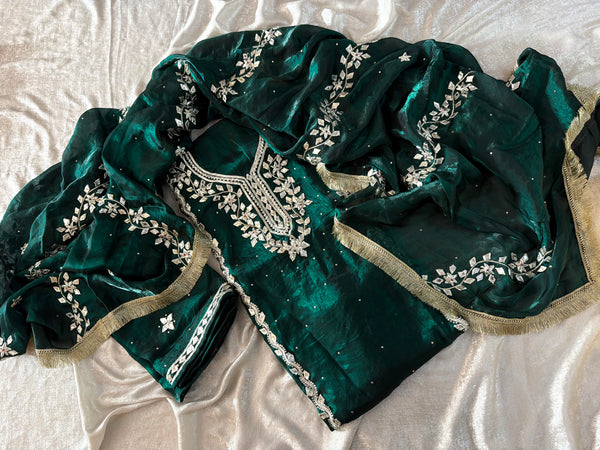 GREEN GOTA PATTI SUIT | | Karishma Emporium | Elegance in Making Pure Zardozi Women wear