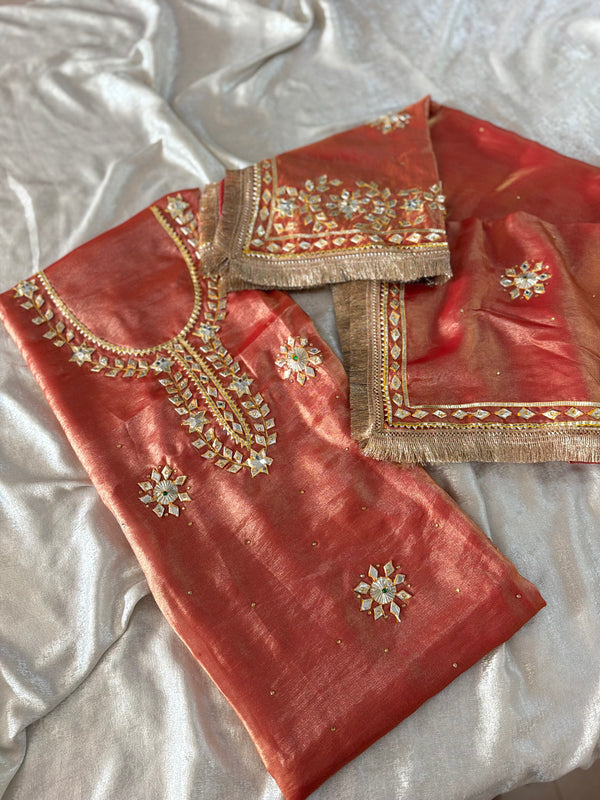 Rust Gota Patti Suit | | Karishma Emporium | Elegance in Making Pure Zardozi Women wear