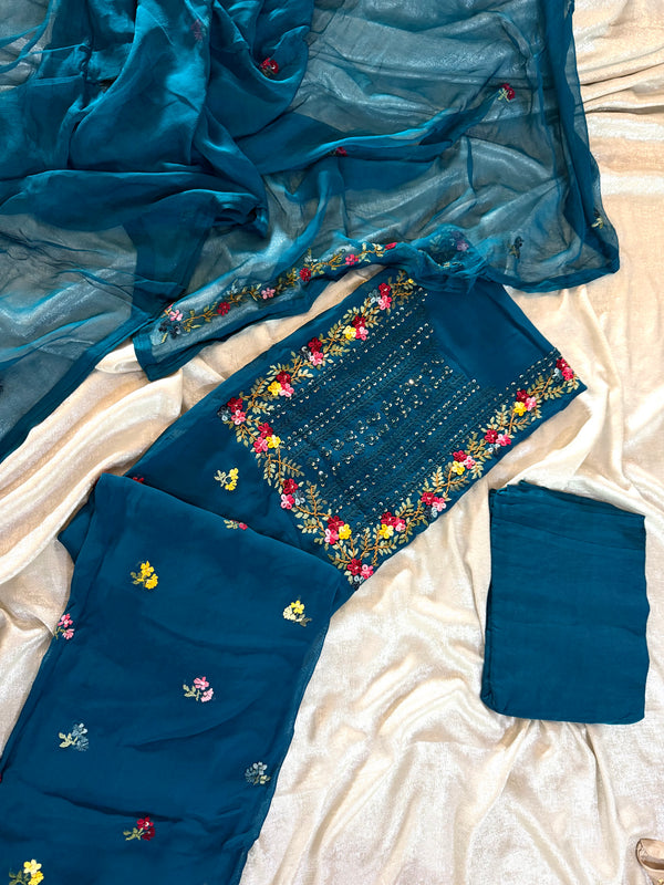(KATHA WORK) PURE GEORGETTE FABRIC | | Karishma Emporium | Elegance in Making Pure Zardozi Women wear