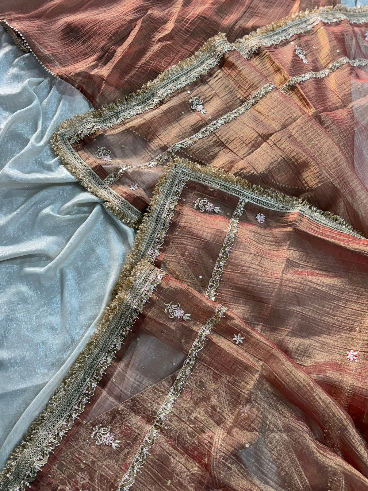 OUR PREMIUM ZARDOZI SHARARA ON CRUSH TISSUE FABRIC