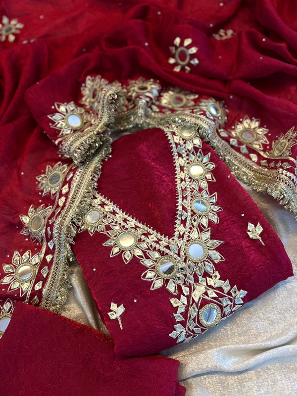 GOTA PATTI SUIT WITH MIRROR WORK | | Karishma Emporium | Elegance in Making Pure Zardozi Women wear