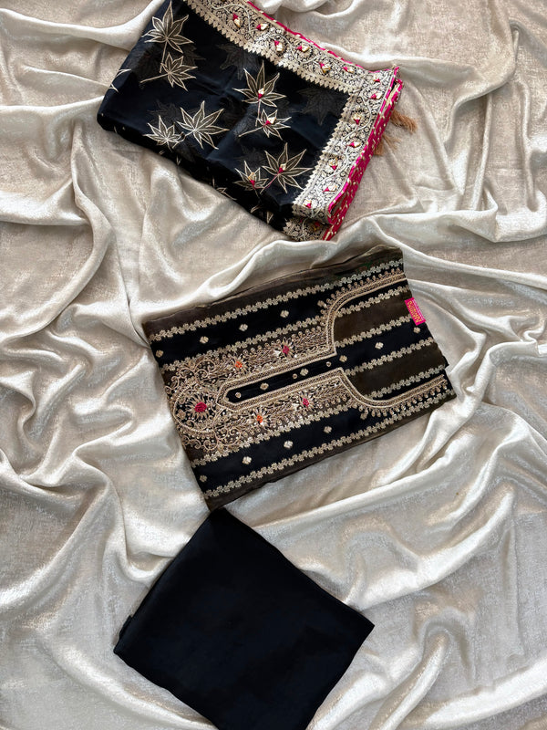 Punjabi suit with dabka work neck | | Karishma Emporium | Elegance in Making Pure Zardozi Women wear