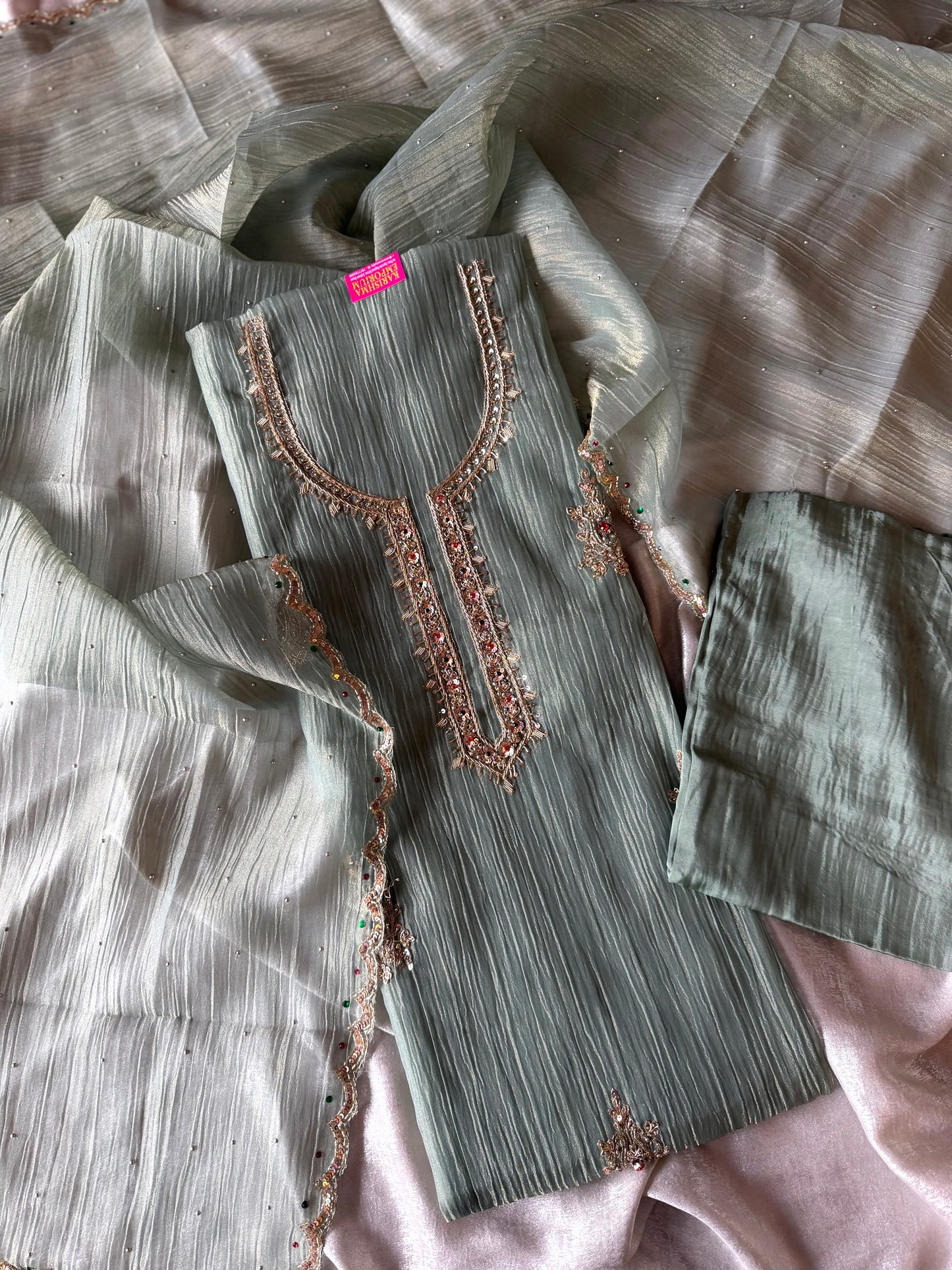 LIGHT SKY COLOUR SUIT ON SOFT CRUSH TISSUE FABRIC