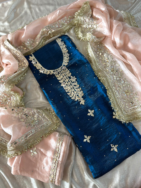 Gota Patti suit in contrast dupatta | | Karishma Emporium | Elegance in Making Pure Zardozi Women wear