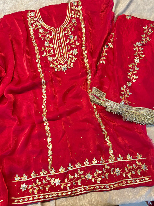 Dulhan gota Patti suit | | Karishma Emporium | Elegance in Making Pure Zardozi Women wear