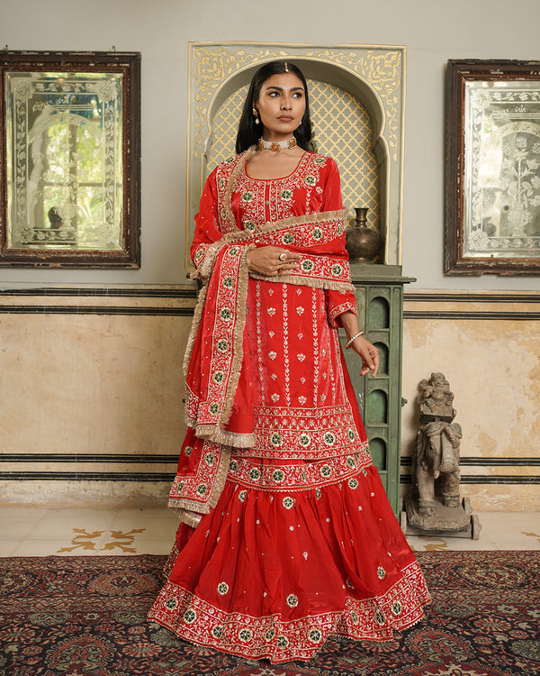 Farshi by huda-baksh Italian Shimar fabric | | Karishma Emporium | Elegance in Making Pure Zardozi Women wear