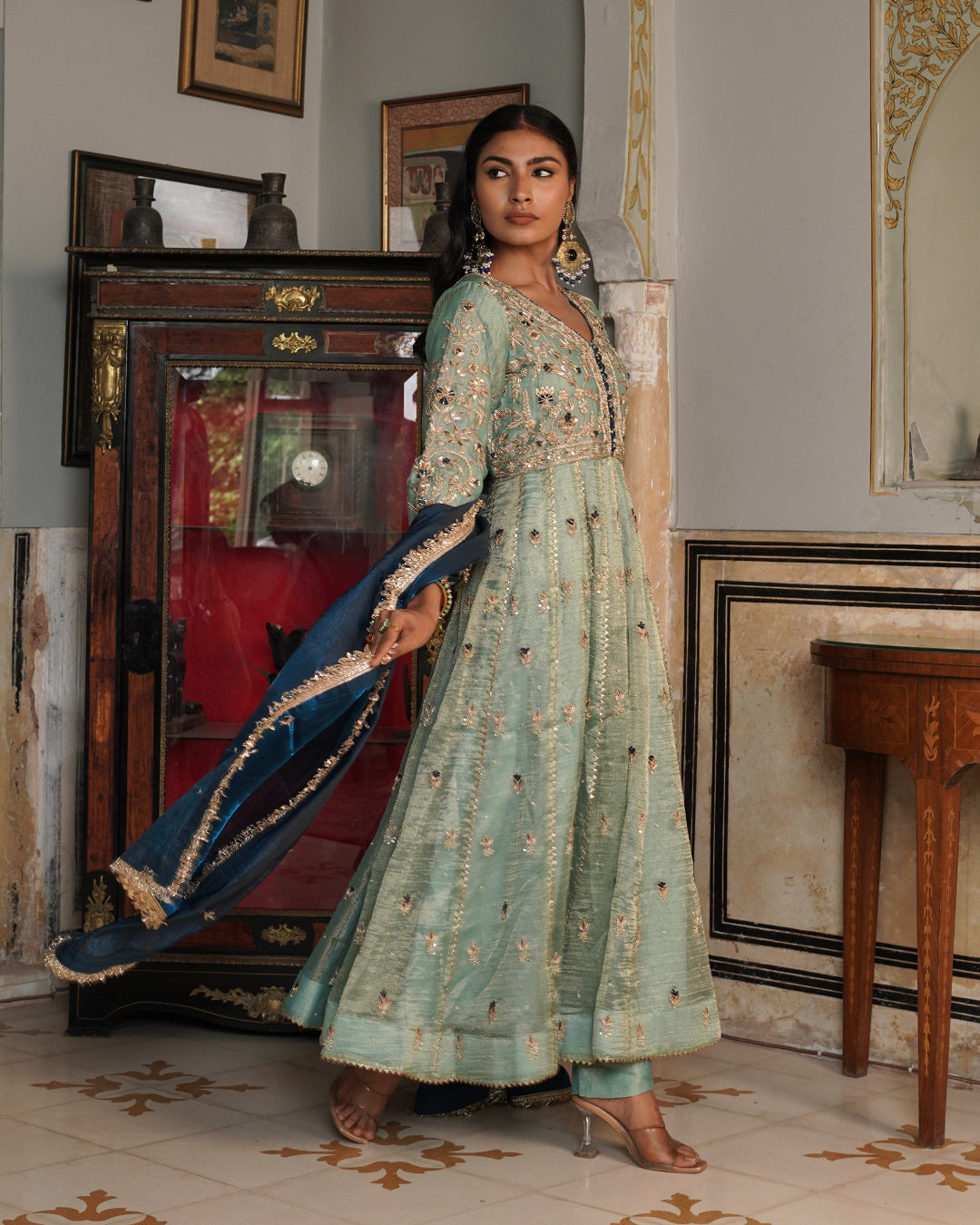 Alamdar-Frock Top/bottomCrush tissue fabric Dupatta-Italian Shimar