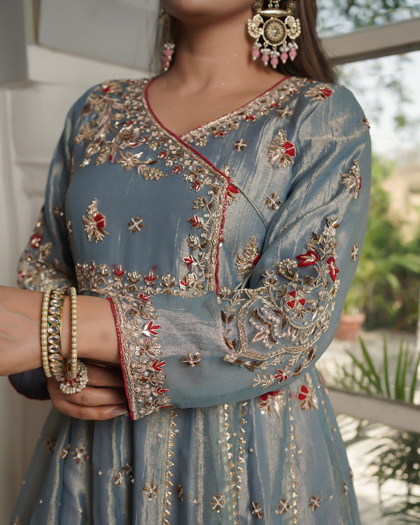 Angrakha choli Top/bottom Crush tissue fabric Dupatta-Italian Shimar | | My Store