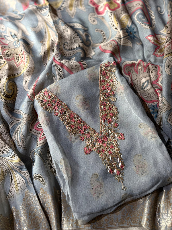 V NECK DABKA SUIT |  | Karishma Emporium | Elegance in Making Pure Zardozi Women wear