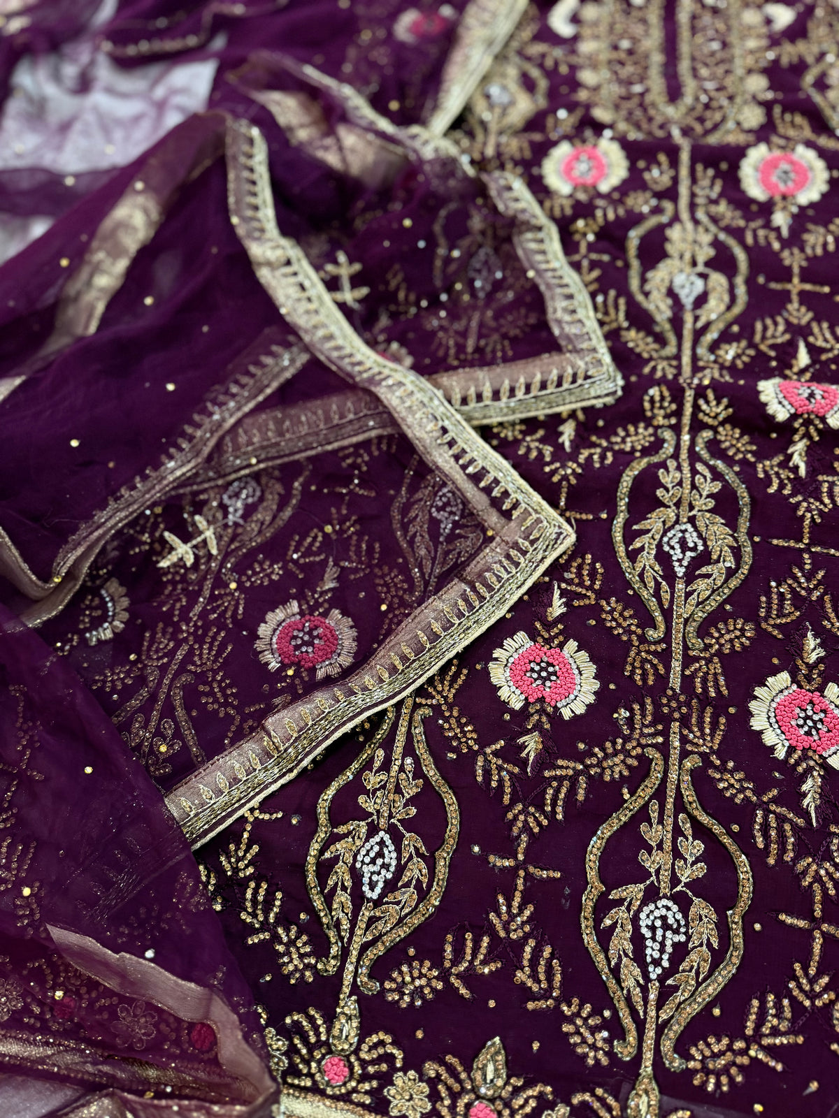 WINE COLOUR JERKEN WORK SUIT ON PURE GEORGETTE