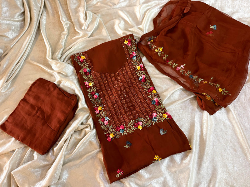 (KATHA WORK) PURE GEORGETTE FABRIC |  | Karishma Emporium | Elegance in Making Pure Zardozi Women wear