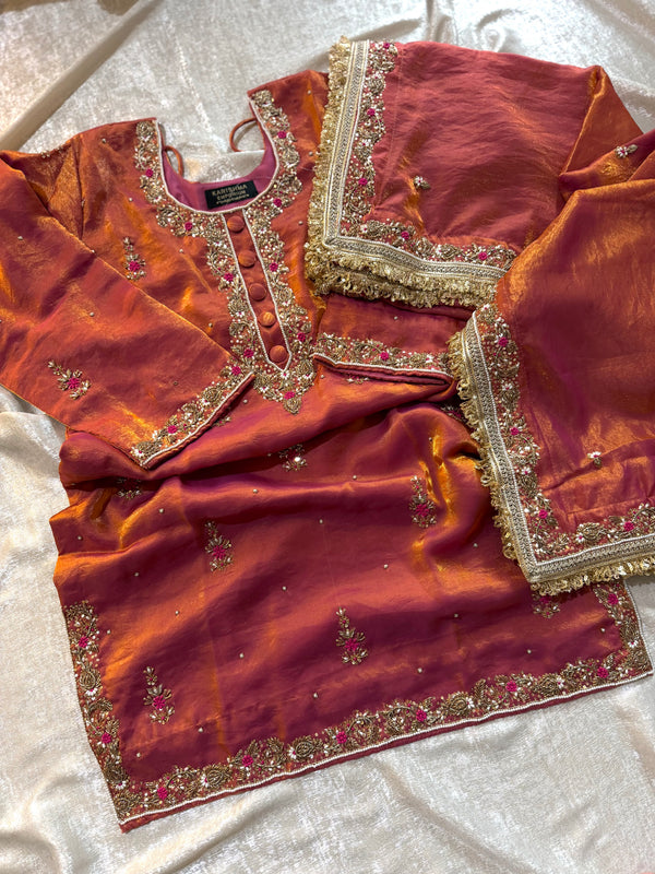 RUST ZARDOZI GHARARA |  | Karishma Emporium | Elegance in Making Pure Zardozi Women wear
