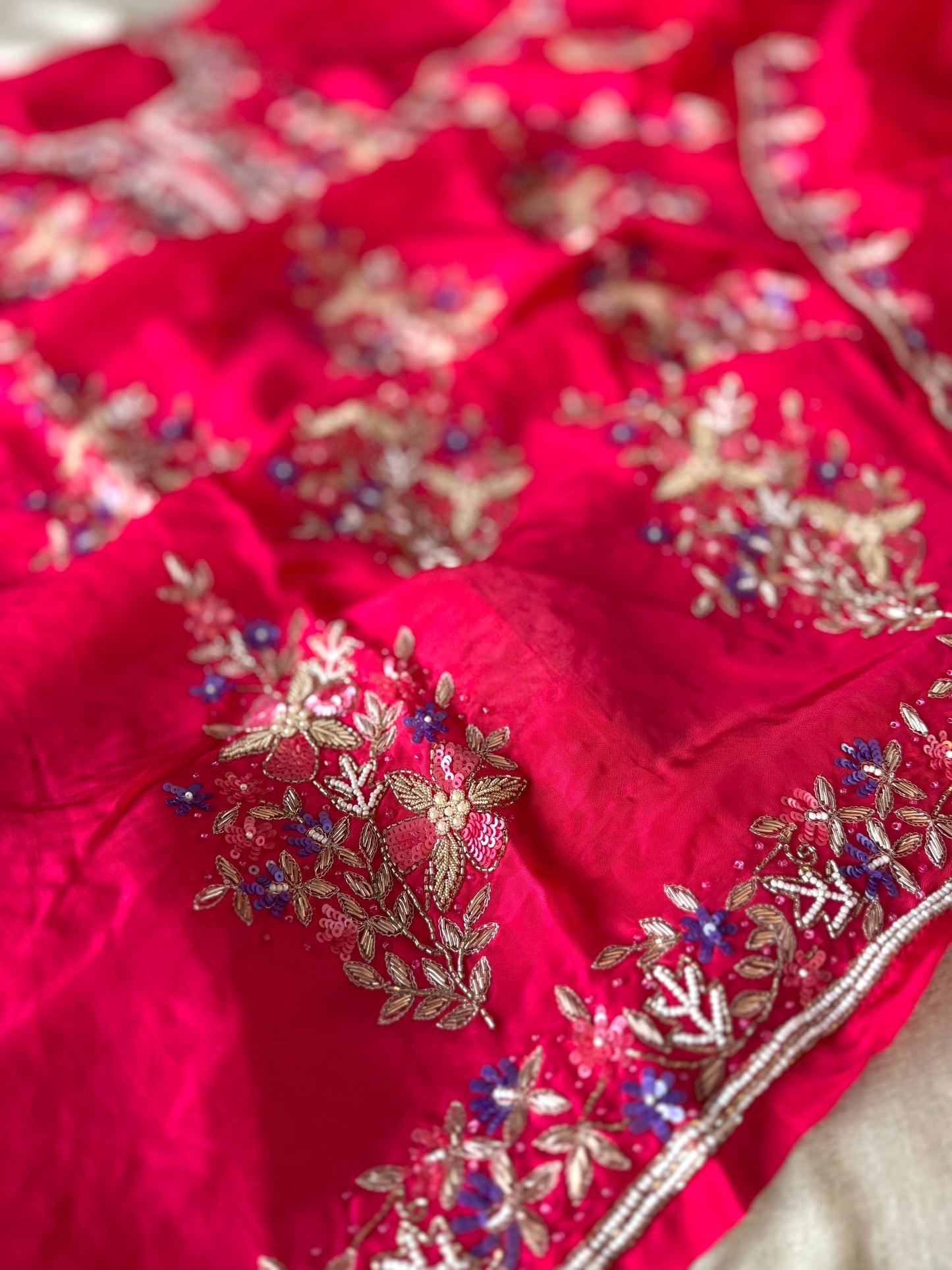 HOT PINK CREPE HANDWORK SUIT