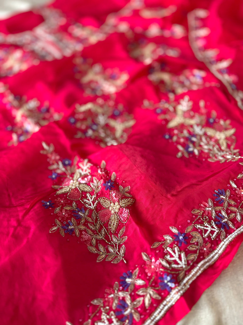 HOT PINK CREPE HANDWORK SUIT |  | Karishma Emporium | Elegance in Making Pure Zardozi Women wear
