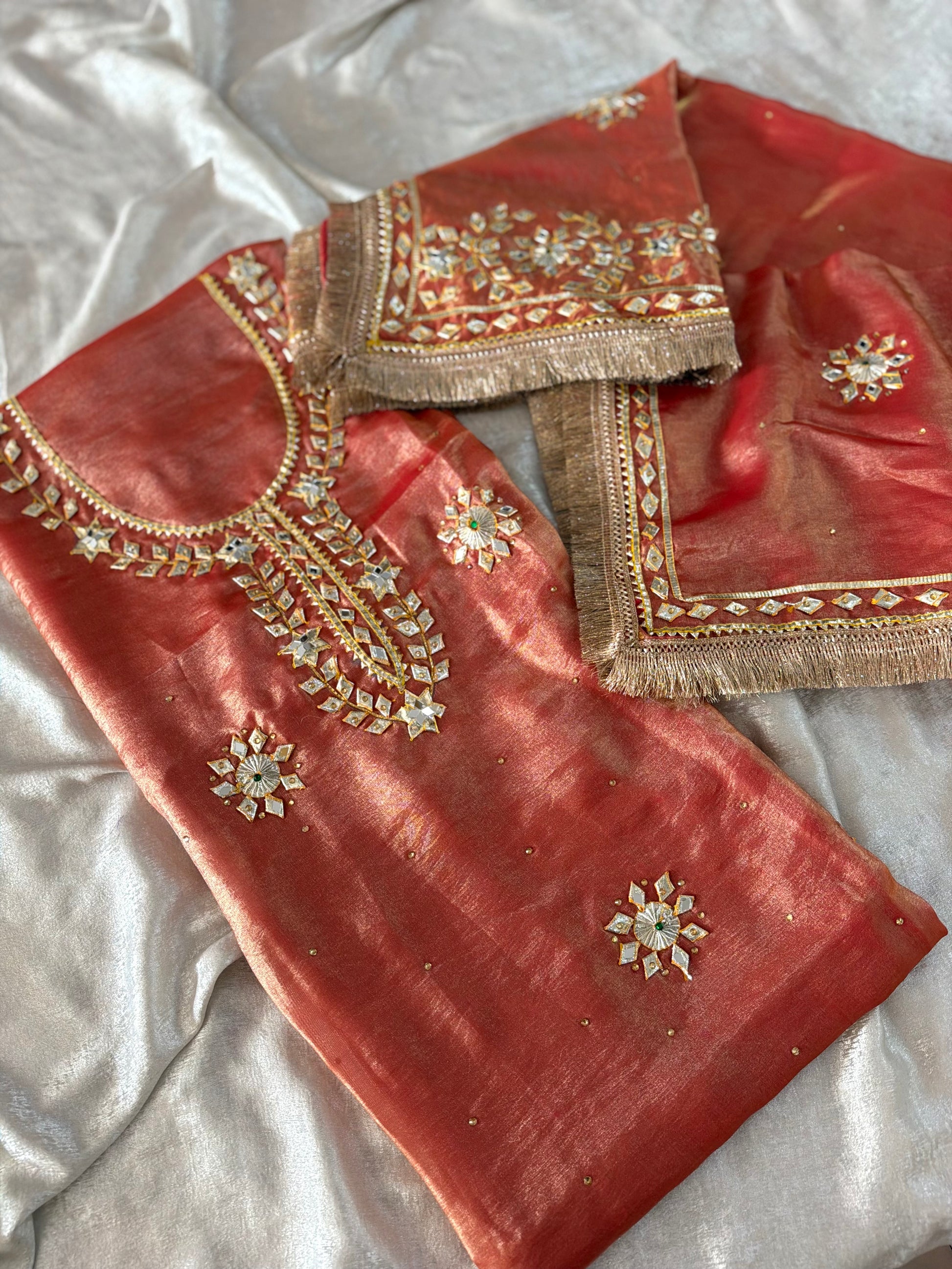 Rust Gota Patti Suit |  | Karishma Emporium | Elegance in Making Pure Zardozi Women wear