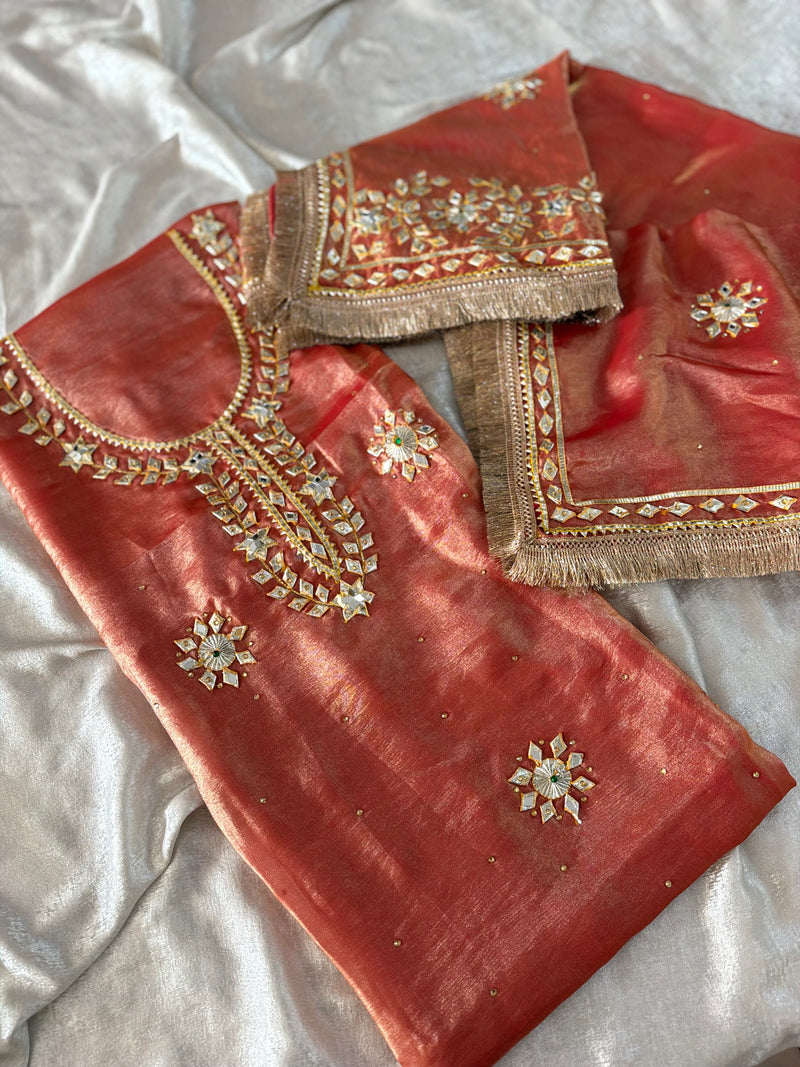 Rust Gota Patti Suit |  | Karishma Emporium | Elegance in Making Pure Zardozi Women wear