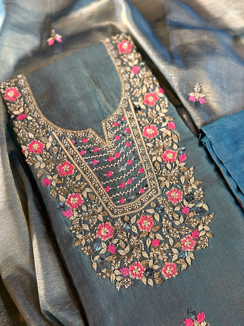 BEAUTIFUL SUIT ON CRUSH TISSUE |  | Karishma Emporium | Elegance in Making Pure Zardozi Women wear