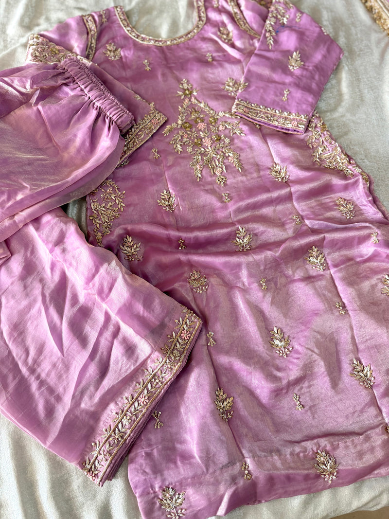 ZARDOZI KURTA PANT IN LAVENDER WITH BACK WORK |  | Karishma Emporium | Elegance in Making Pure Zardozi Women wear