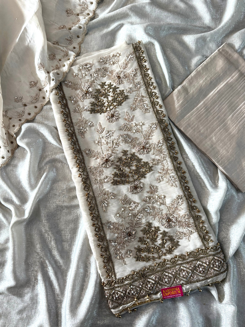 BEAUTIFUL OFF WHITE WEDDING SUIT |  | Karishma Emporium | Elegance in Making Pure Zardozi Women wear