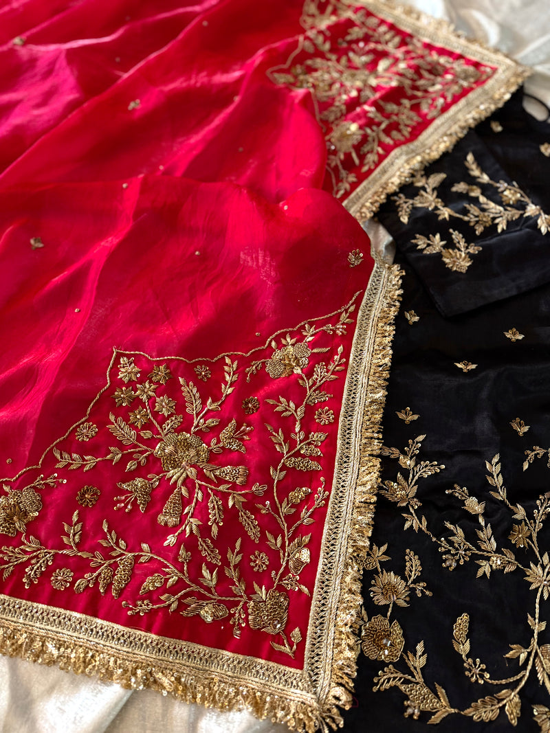 (ZARDOZI SHARARA) BLACK RANI |  | Karishma Emporium | Elegance in Making Pure Zardozi Women wear