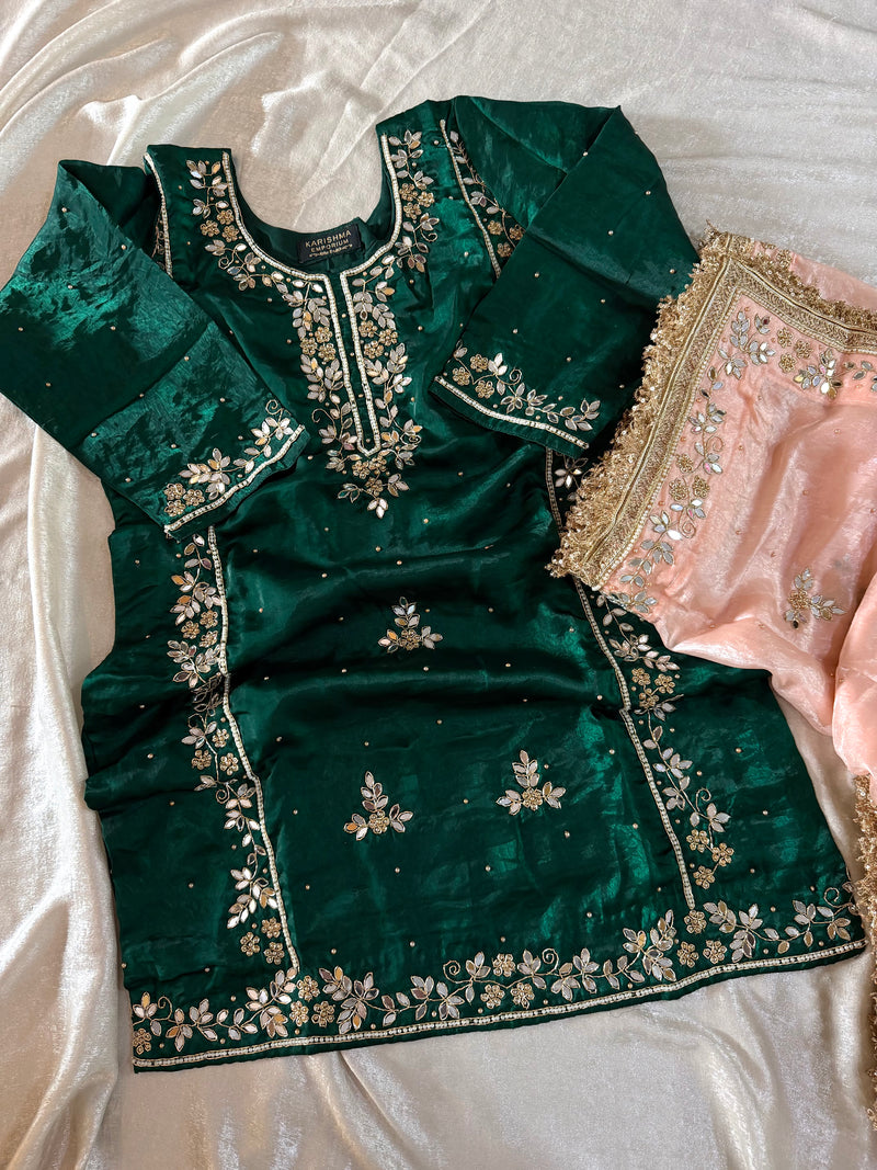 BEAUTIFUL HANDWORK GHARARA IN CONTRAST |  | Karishma Emporium | Elegance in Making Pure Zardozi Women wear