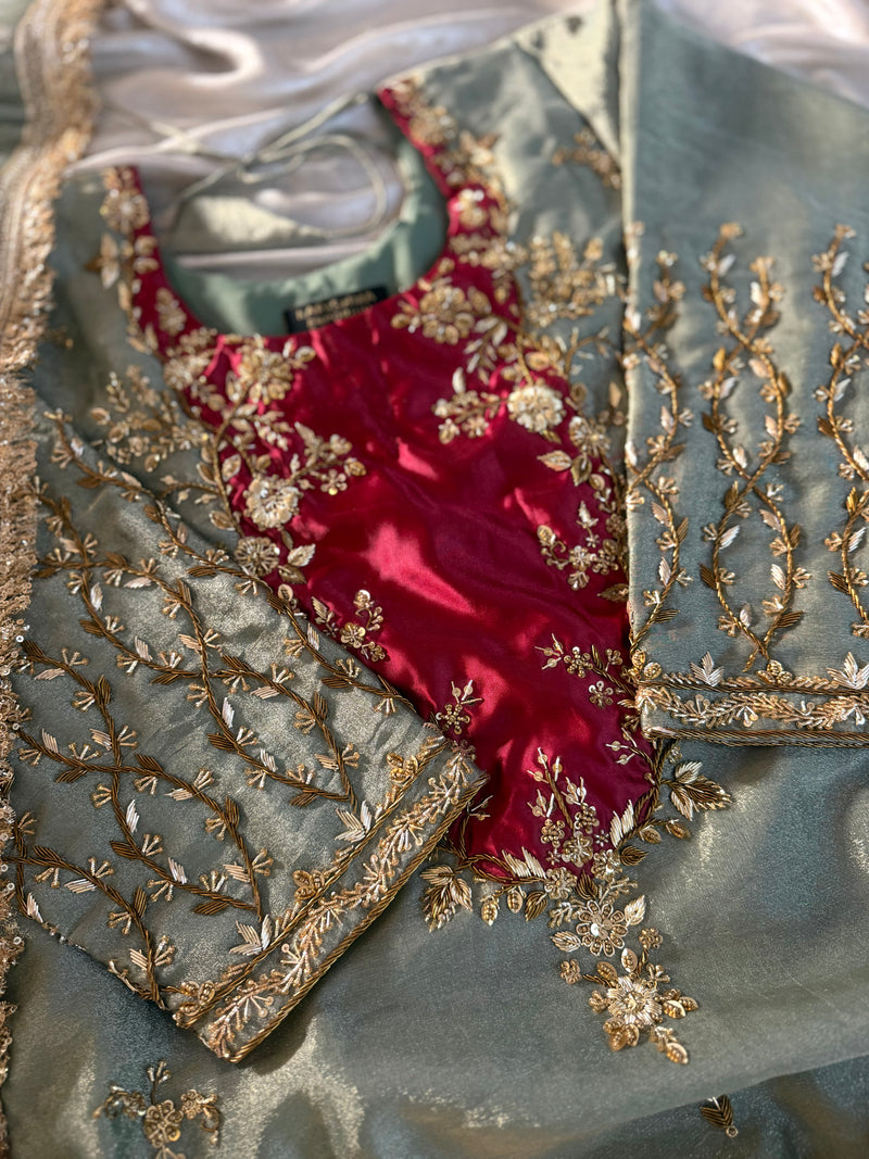 ZARDOZI GHARARA IN TISSUE |  | Karishma Emporium | Elegance in Making Pure Zardozi Women wear