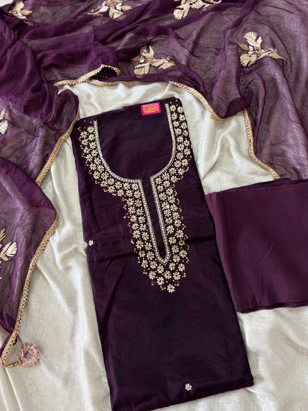 BEAUTIFUL ZARDOZI NECK SUIT WITH GOTA DUPATTA |  | Karishma Emporium | Elegance in Making Pure Zardozi Women wear