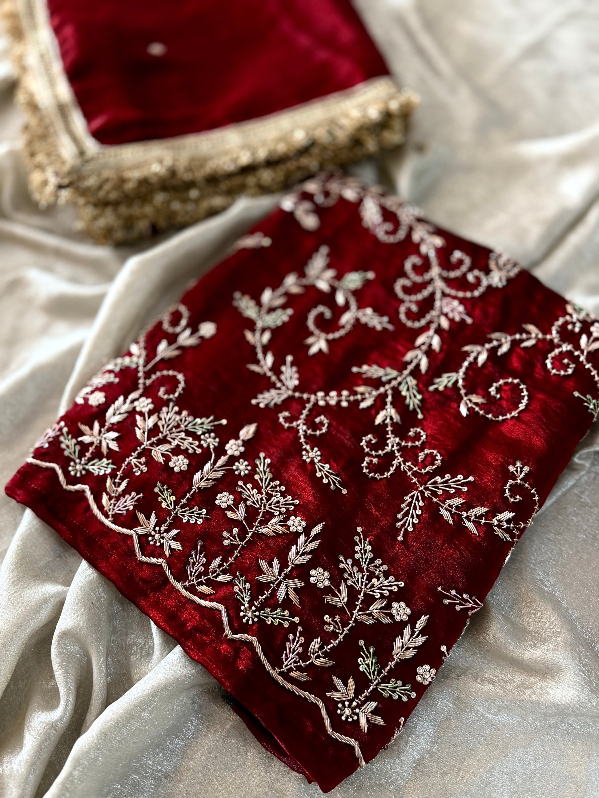 MAHROON ZARDOZI SUIT |  | Karishma Emporium | Elegance in Making Pure Zardozi Women wear