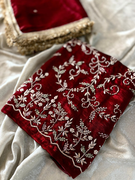 MAHROON ZARDOZI SUIT |  | Karishma Emporium | Elegance in Making Pure Zardozi Women wear