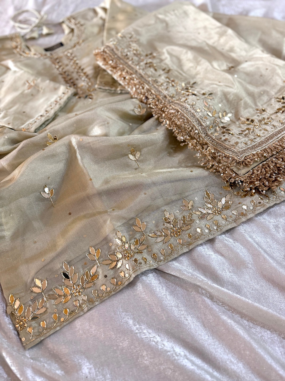 BEAUTIFUL HANDWORK GHARARA IN IVORY PISTA COLOUR