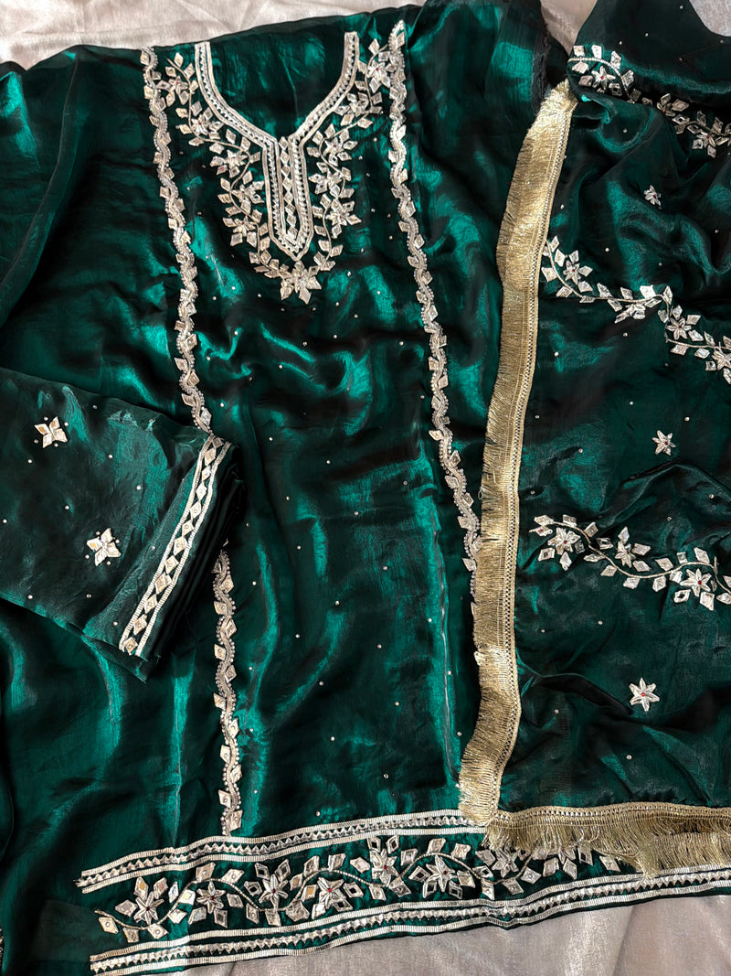 GREEN GOTA PATTI SUIT |  | Karishma Emporium | Elegance in Making Pure Zardozi Women wear