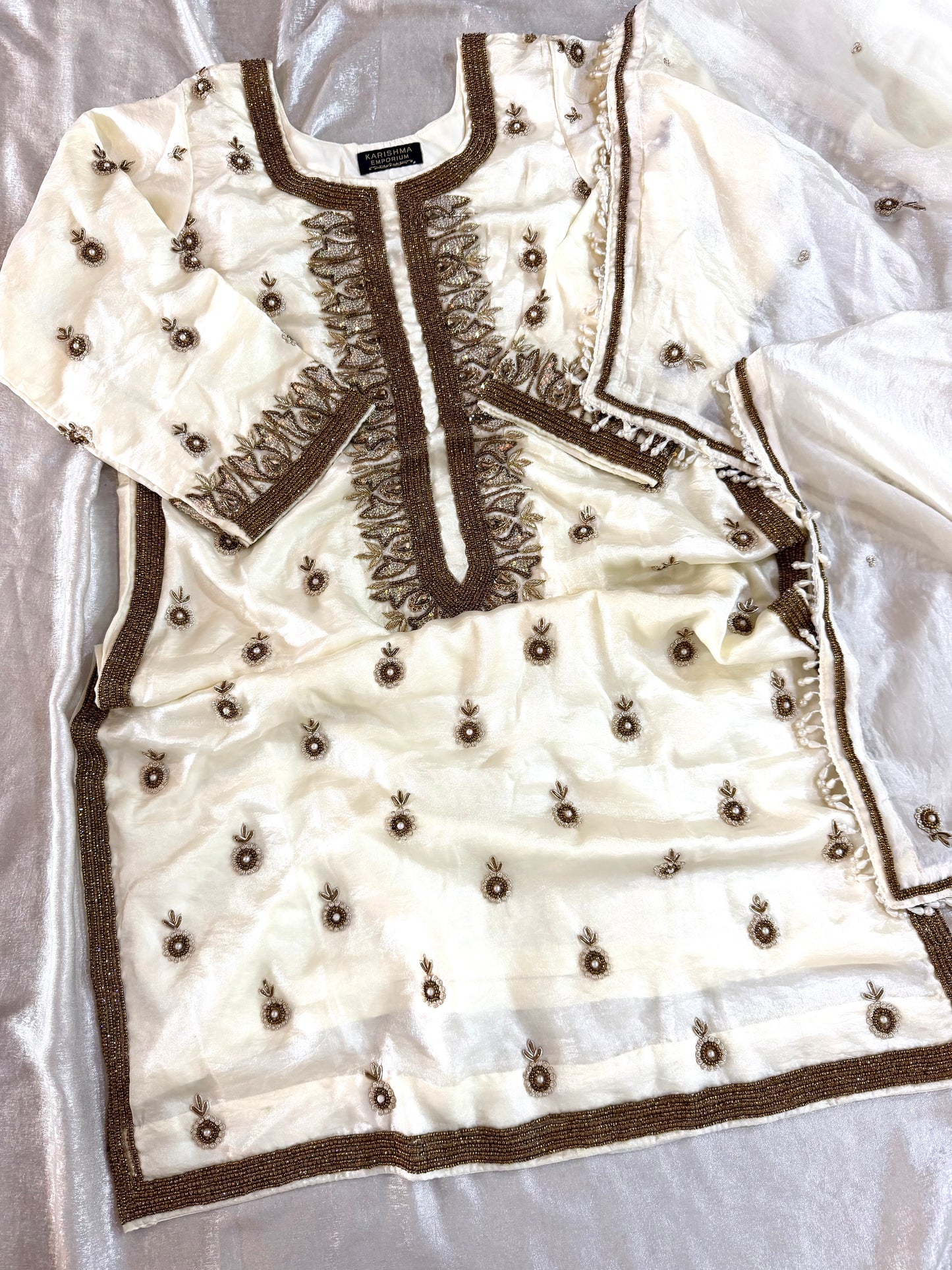 BEAUTIFUL HANDWORK OFF WHITE SHARARA SET
