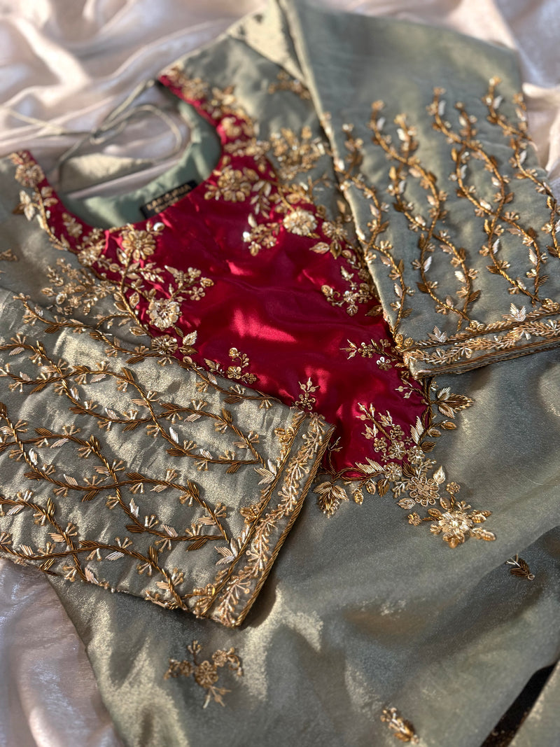 ZARDOZI GHARARA IN TISSUE |  | Karishma Emporium | Elegance in Making Pure Zardozi Women wear