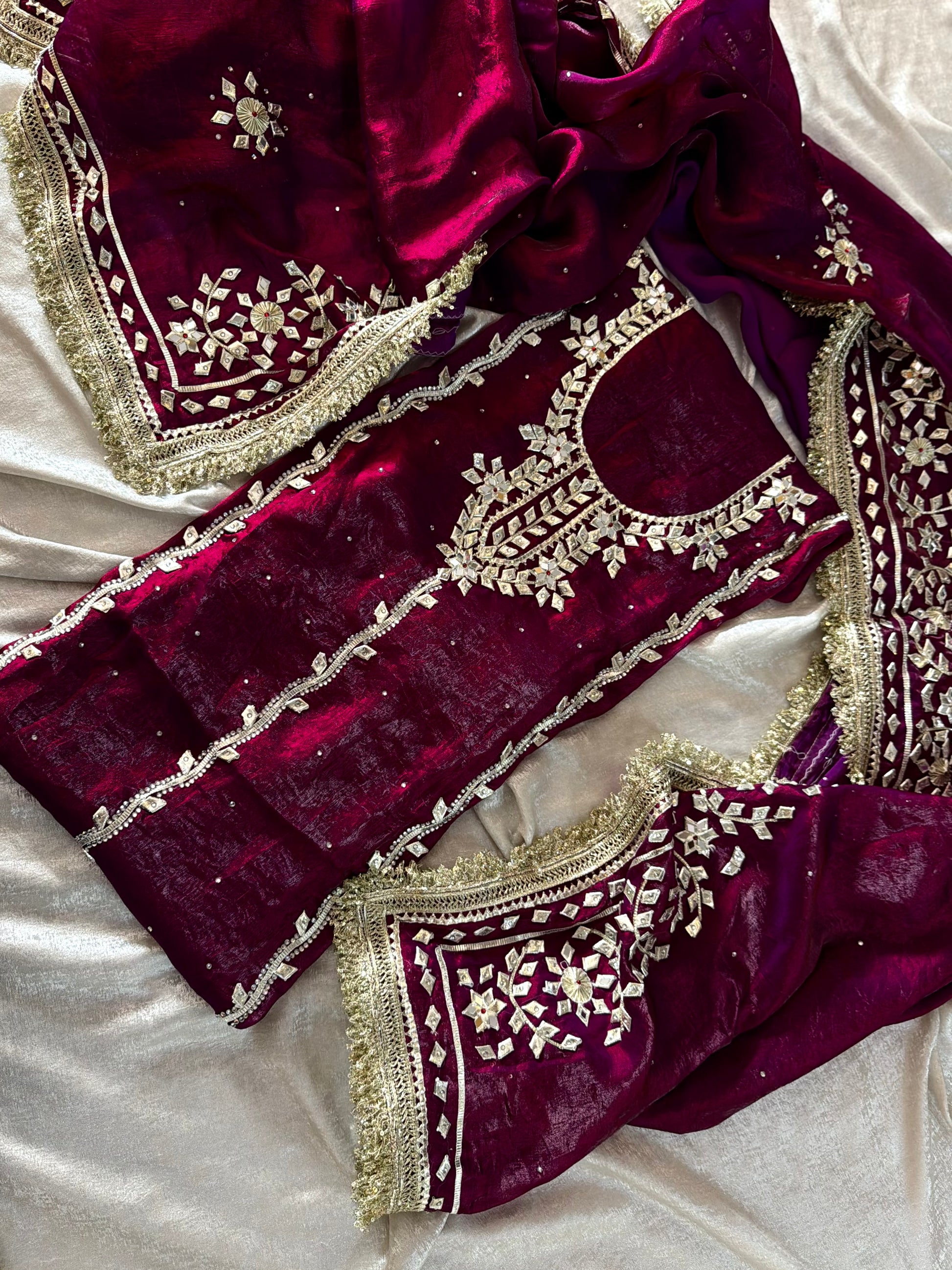 Wine colour gota suit |  | Karishma Emporium | Elegance in Making Pure Zardozi Women wear