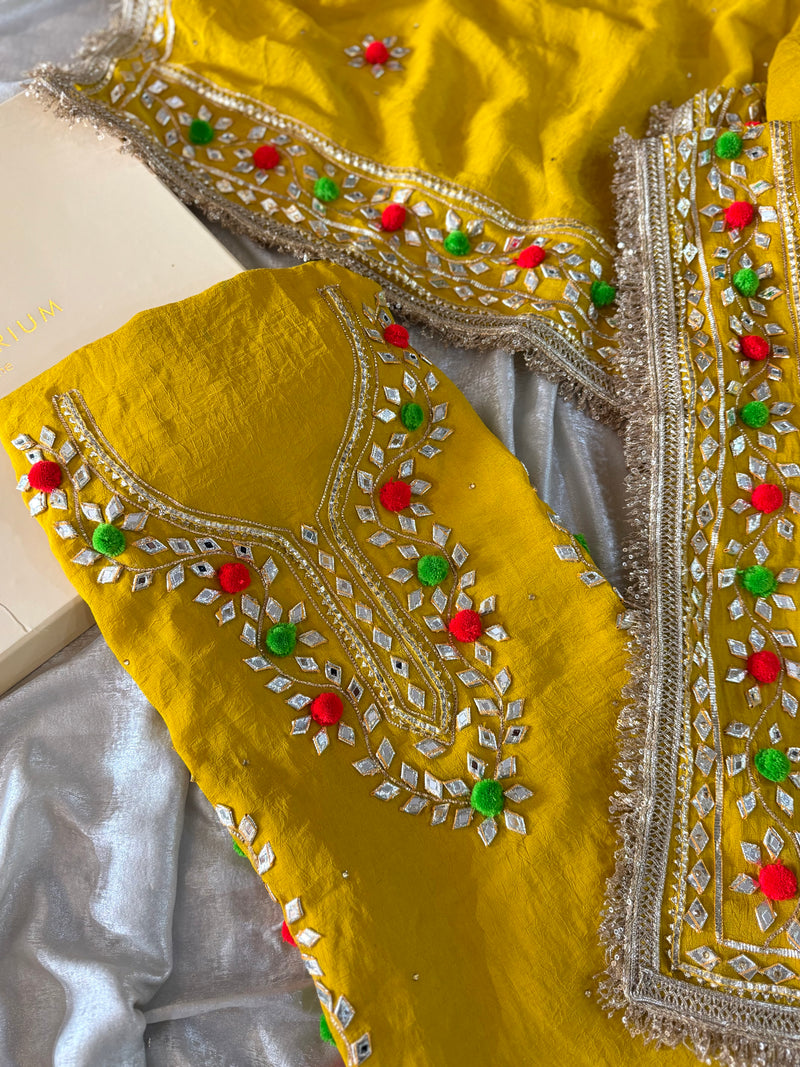 PUNJABI GOTA SUIT IN MANGO COLOUR |  | Karishma Emporium | Elegance in Making Pure Zardozi Women wear