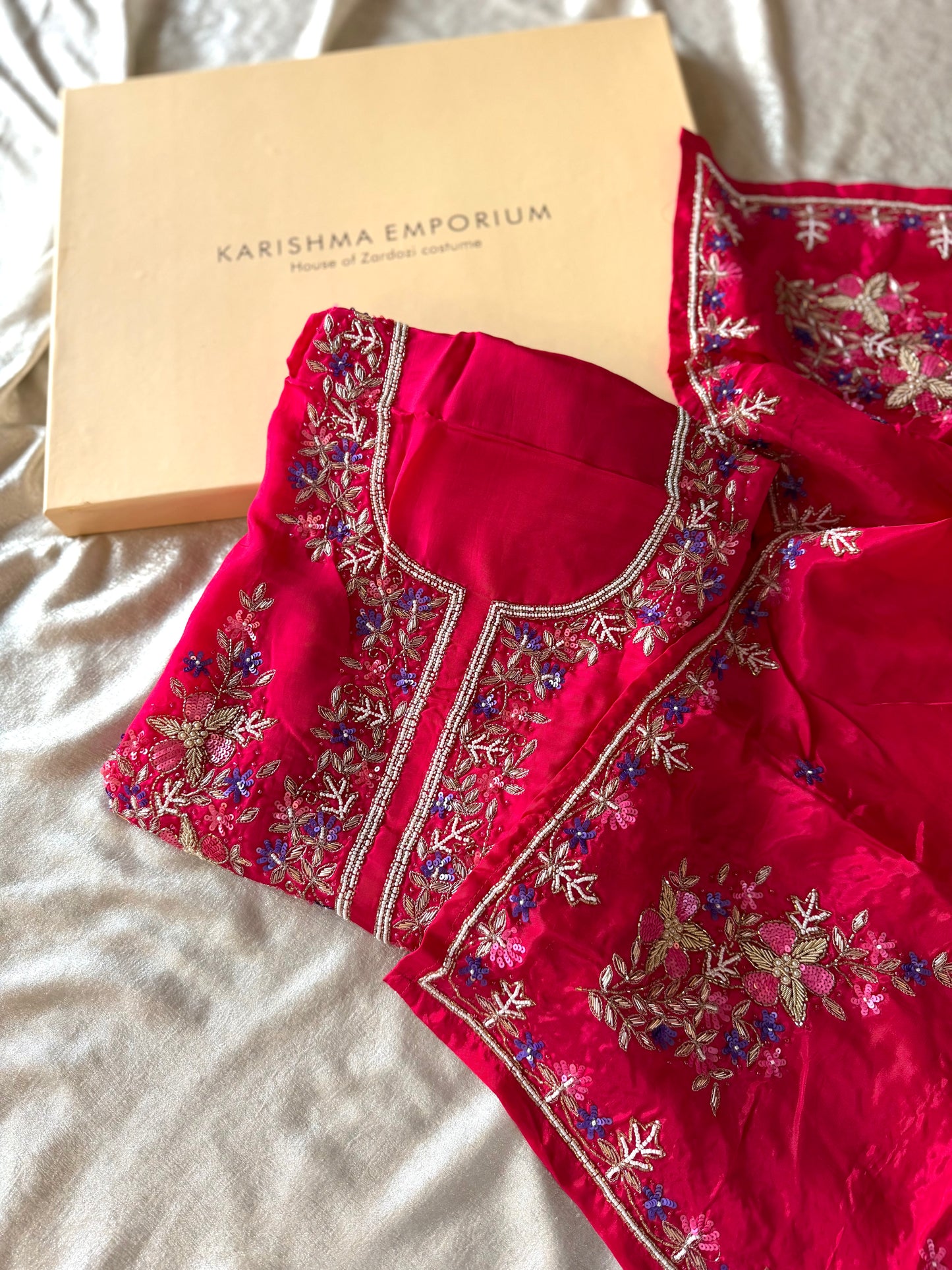 HOT PINK CREPE HANDWORK SUIT