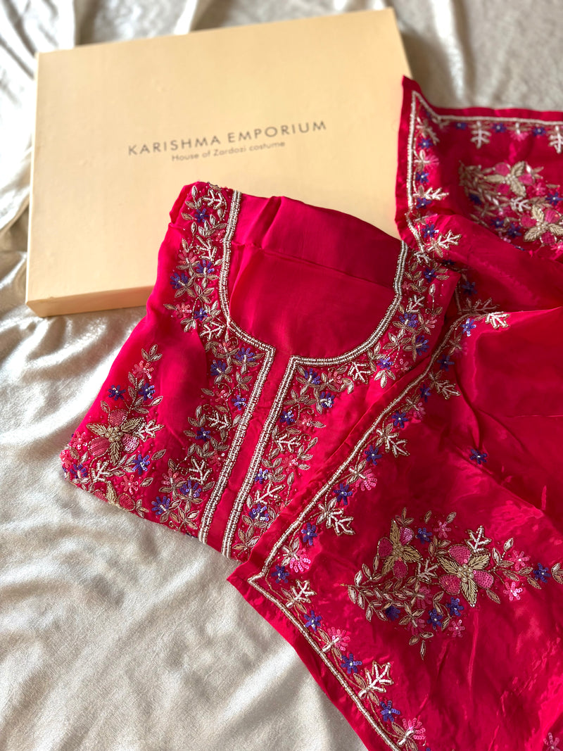 HOT PINK CREPE HANDWORK SUIT |  | Karishma Emporium | Elegance in Making Pure Zardozi Women wear