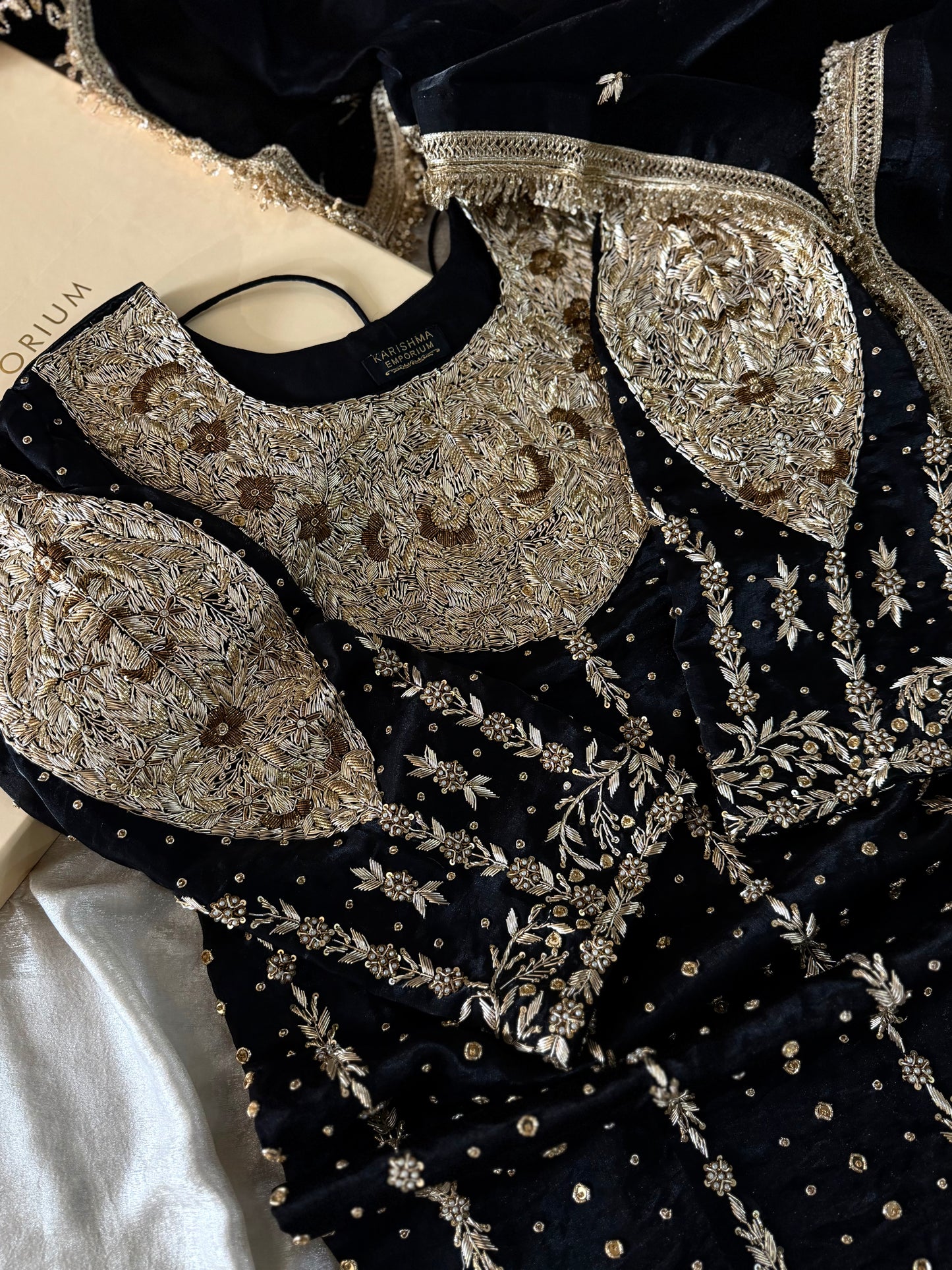 PURE ZARDOZI GHARARA ON ITALIAN SHIMAR FABRIC