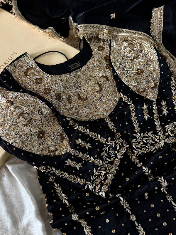 PURE ZARDOZI GHARARA ON ITALIAN SHIMAR FABRIC |  | Karishma Emporium | Elegance in Making Pure Zardozi Women wear