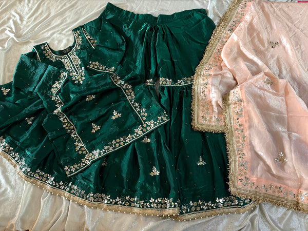 BEAUTIFUL HANDWORK GHARARA IN CONTRAST |  | Karishma Emporium | Elegance in Making Pure Zardozi Women wear