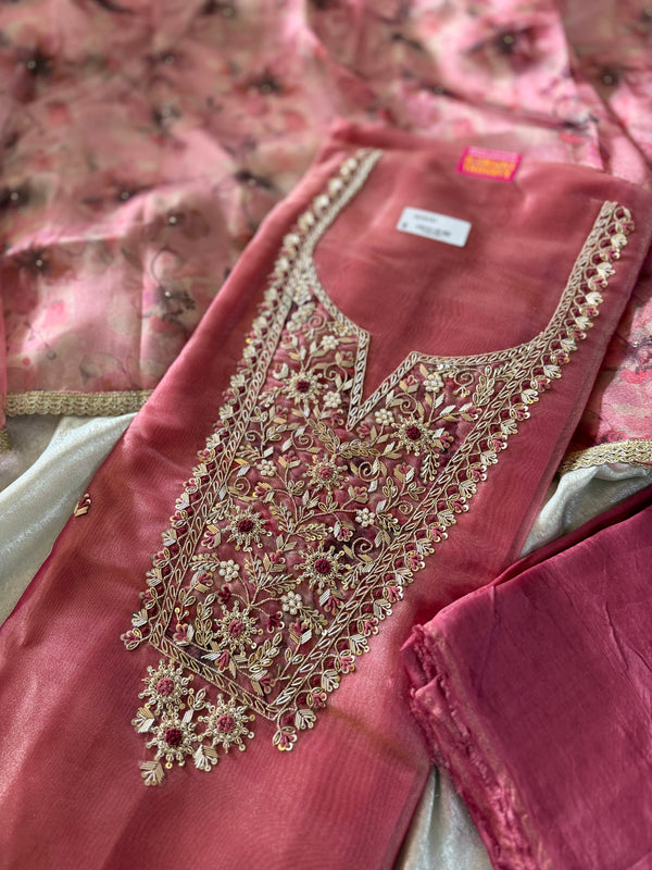 ZARDOZI NECK SUITS IN ITALIAN TISSUE FABRIC |  | Karishma Emporium | Elegance in Making Pure Zardozi Women wear