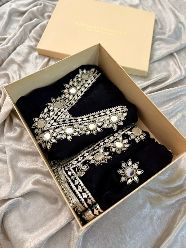 BLACK GOTA PATTI SUIT |  | Karishma Emporium | Elegance in Making Pure Zardozi Women wear