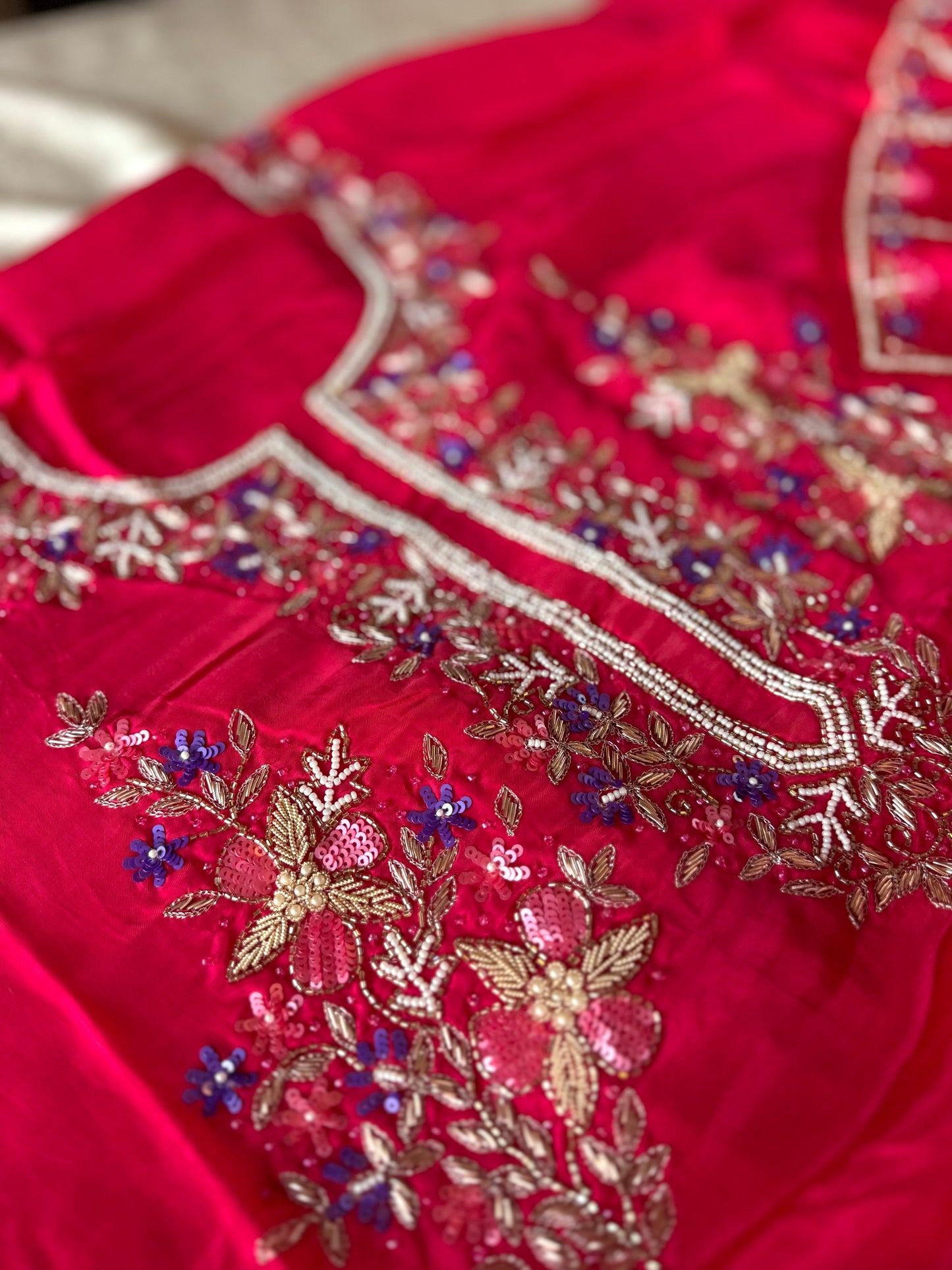 HOT PINK CREPE HANDWORK SUIT