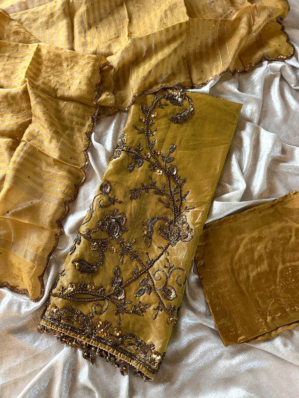 BEAUTIFUL GOLDEN PARTYWEAR SUIT |  | Karishma Emporium | Elegance in Making Pure Zardozi Women wear