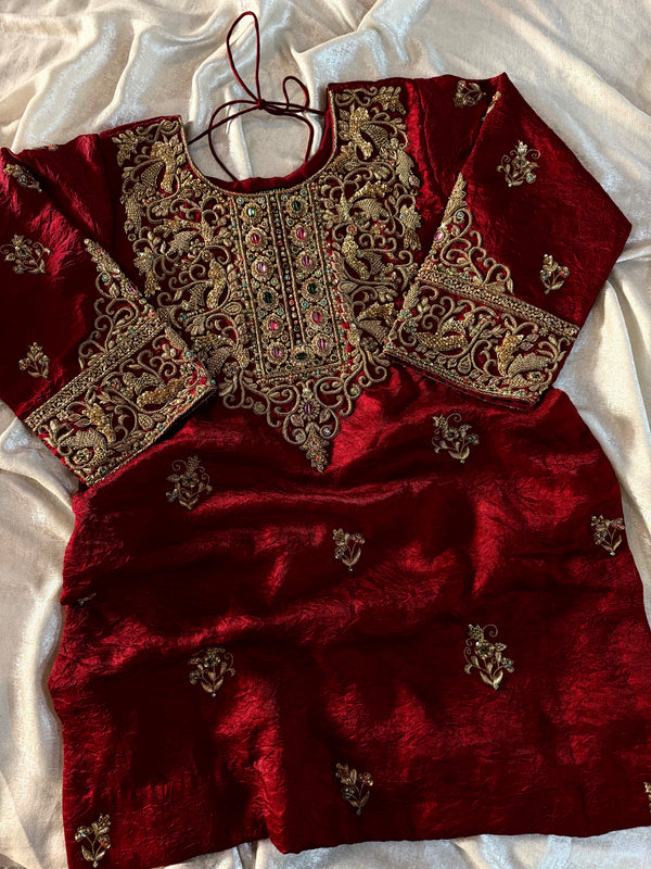 BEAUTIFUL ANTIQUE ZARDOZI GHARARA IN CRUSH SHIMAR FABRIC |  | Karishma Emporium | Elegance in Making Pure Zardozi Women wear