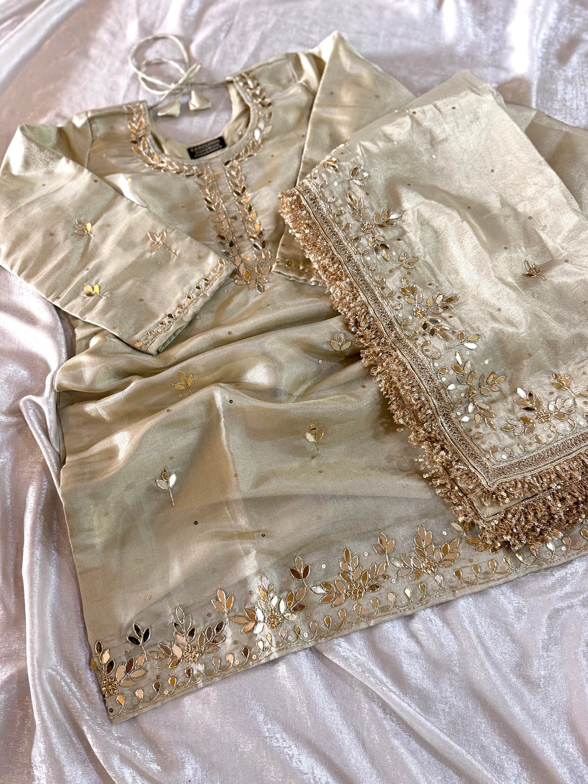 BEAUTIFUL HANDWORK GHARARA IN IVORY PISTA COLOUR