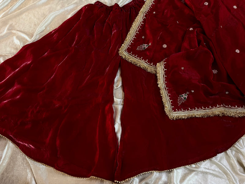 ZARDOZI PLAZO SET IN MAROON |  | Karishma Emporium | Elegance in Making Pure Zardozi Women wear