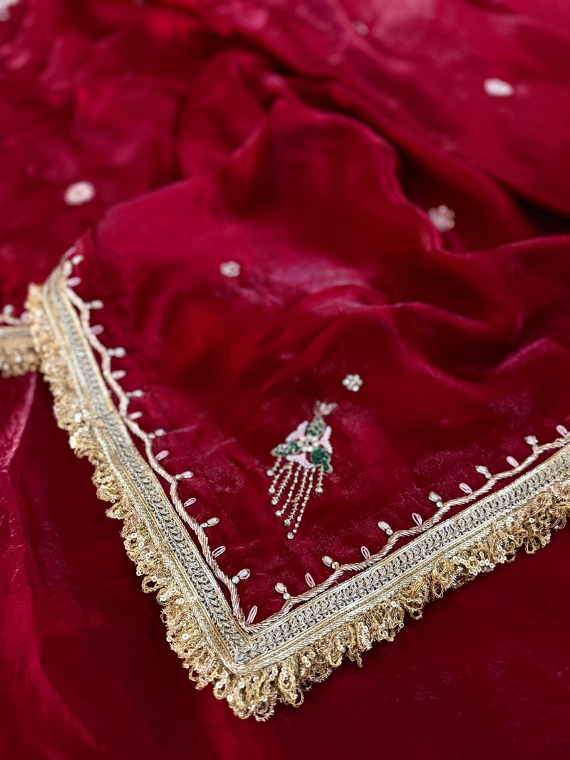 ZARDOZI PLAZO SET IN MAROON |  | Karishma Emporium | Elegance in Making Pure Zardozi Women wear